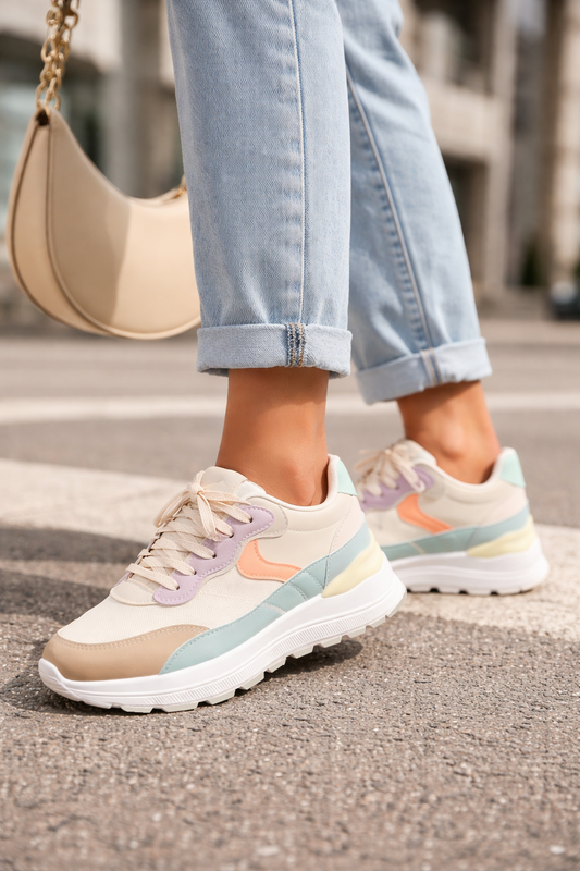 Soleortho Multi Pastelfärgade Grova Sneakers Med Snörning
